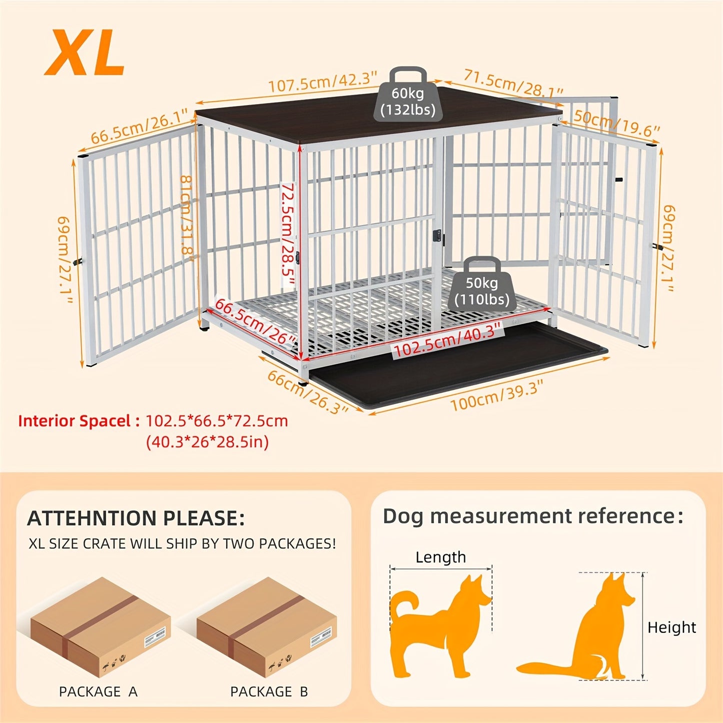 hondenbench – hondenkooi – hondenhok – hondenhuis – bench – Houten Bench XL – Robuust Met Metalen Buis – Verwijderbare Lade – Draagvermogen 45 kg