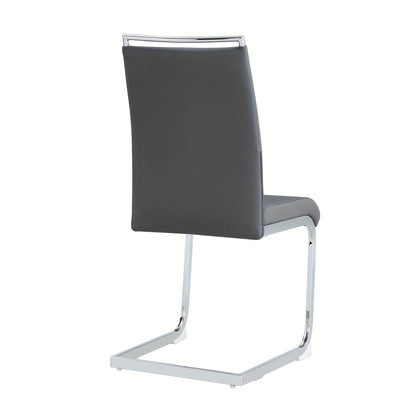 2pcs Modern Dining Chair Set - High Back Upholstered Side Chairs with Cross Stripe Backrest, PU Faux Leather & Linen Fabric, Metal Frame, Gray, Contemporary Style, Dining Room, Kitchen, Guest Office Chair, Dining Room Chairs,