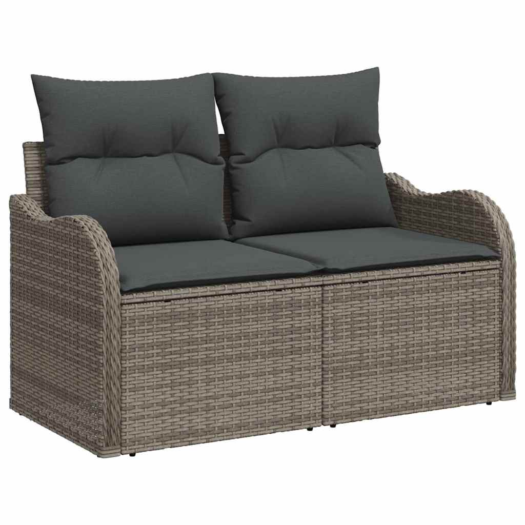 Tuinbank – Buitenbank – Tuinmeubel – Loungeset – Modulaire tuinbank – Weerbestendig kunstrotan – Donkergrijze polyester kussens - Grijs-Donkergrijs