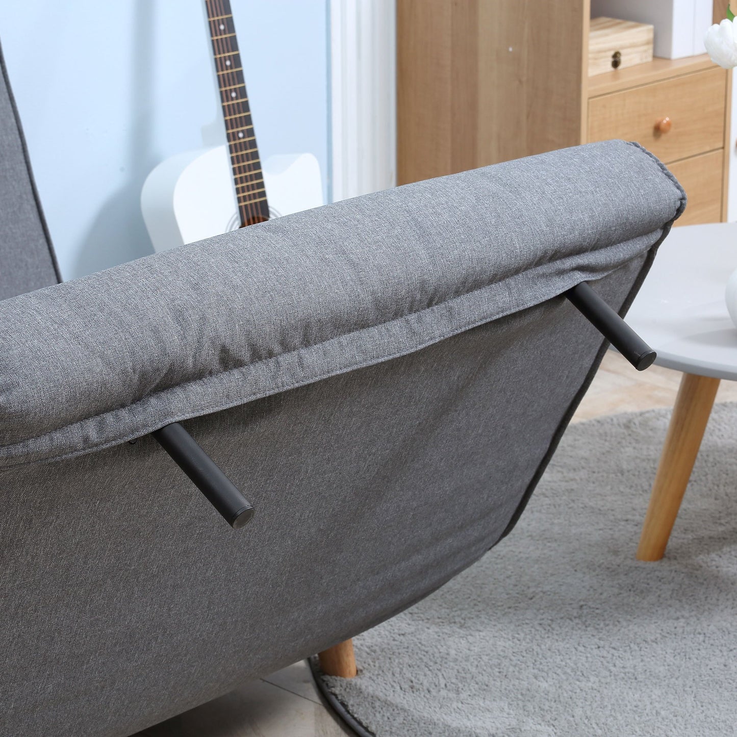Slaapbank – Bedbank – Sofa Bed – Slaapbankje – Klapstoel – Scandinavisch Design – Verstelbare Rugleuning – Massief Grenenhouten Frame – Grijs Linnen-Look