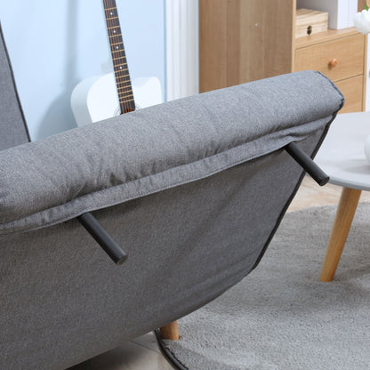 Slaapbank – Bedbank – Sofa Bed – Slaapbankje – Klapstoel – Scandinavisch Design – Verstelbare Rugleuning – Massief Grenenhouten Frame – Grijs Linnen-Look