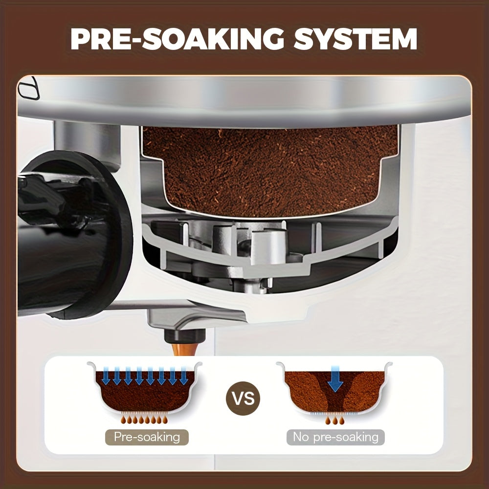1 Unit CAFELFFEMK-601 Espresso Machine with Milk Frother, 20bar Extraction, Visible Pressure Gauge, Stainless Steel Body, Removable Drip Tray, 1.1L Water Capacity, Coffee Shop Gift Suitable for Lovers/father/mother, Office Eq