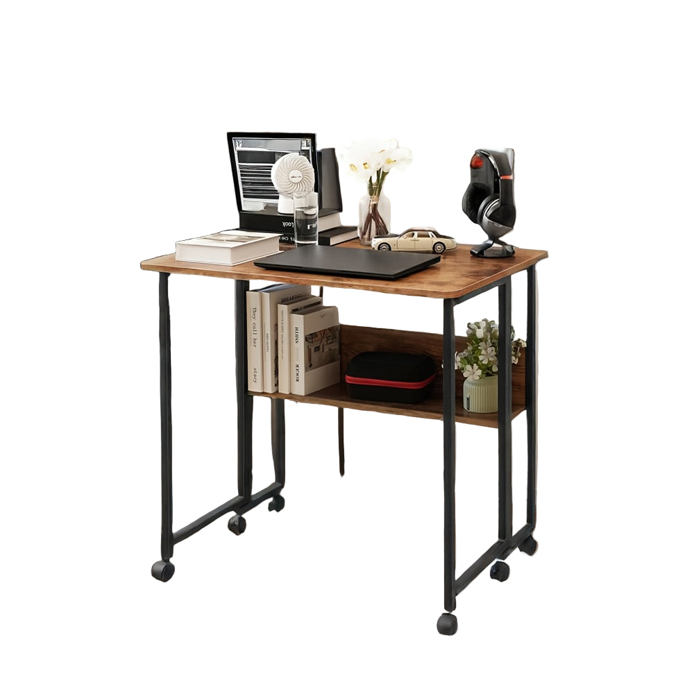Mobiel Vouwbureau – Compact Bureau – Klein Tafel – Opvouwbare Werktafel – Verplaatsbaar Bureau – Eiken Kleur – 80 cm Breed – Met Wieltjes En Vaste Poot