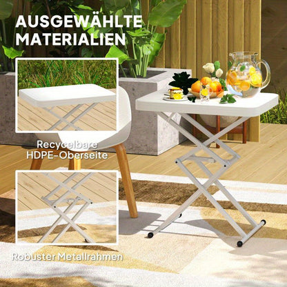 Tuintafel – Bijzettafel – Balkontafel – Buiten tafel – Campingtafel – Verstelbaar en Inklapbaar – Lichtgewicht en Duurzaam kunststof – 65x45x70 cm – Wit