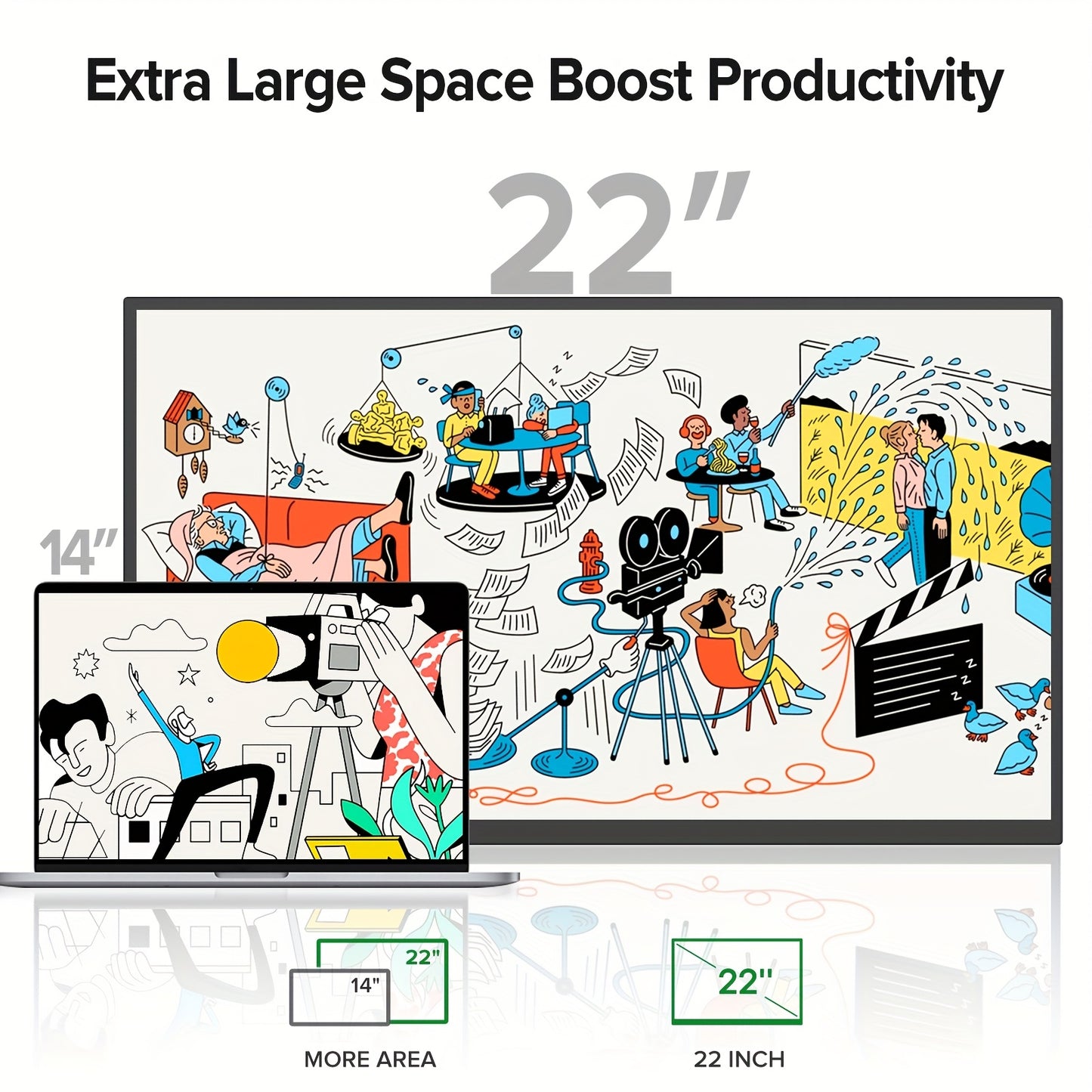 Portable Monitor – Draagbaar Scherm – Laptop Scherm Uitbreider – Extra Beeldscherm – Mobiel Display – 22 Inch 2K QHD – IPS HDR Paneel met VESA & 180° Verstelbare Standaard