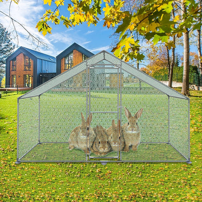 Kippenren – Kippenhok – Pluimveehok – Kippenren Buiten – Dierenren – 3x8x2m – Gegalvaniseerd Stalen Frame – PE Zonnescherm UV-Bestendig