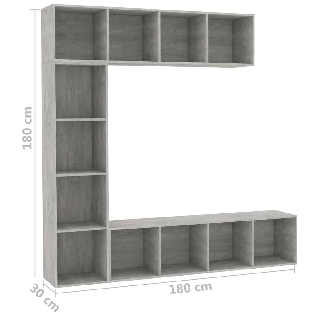 Boekenkast – Boekenrek – Opbergkast – Vakkenkast – Stellingkast – Betongrijs – 12 Vakken – Vochtbestendig Hout