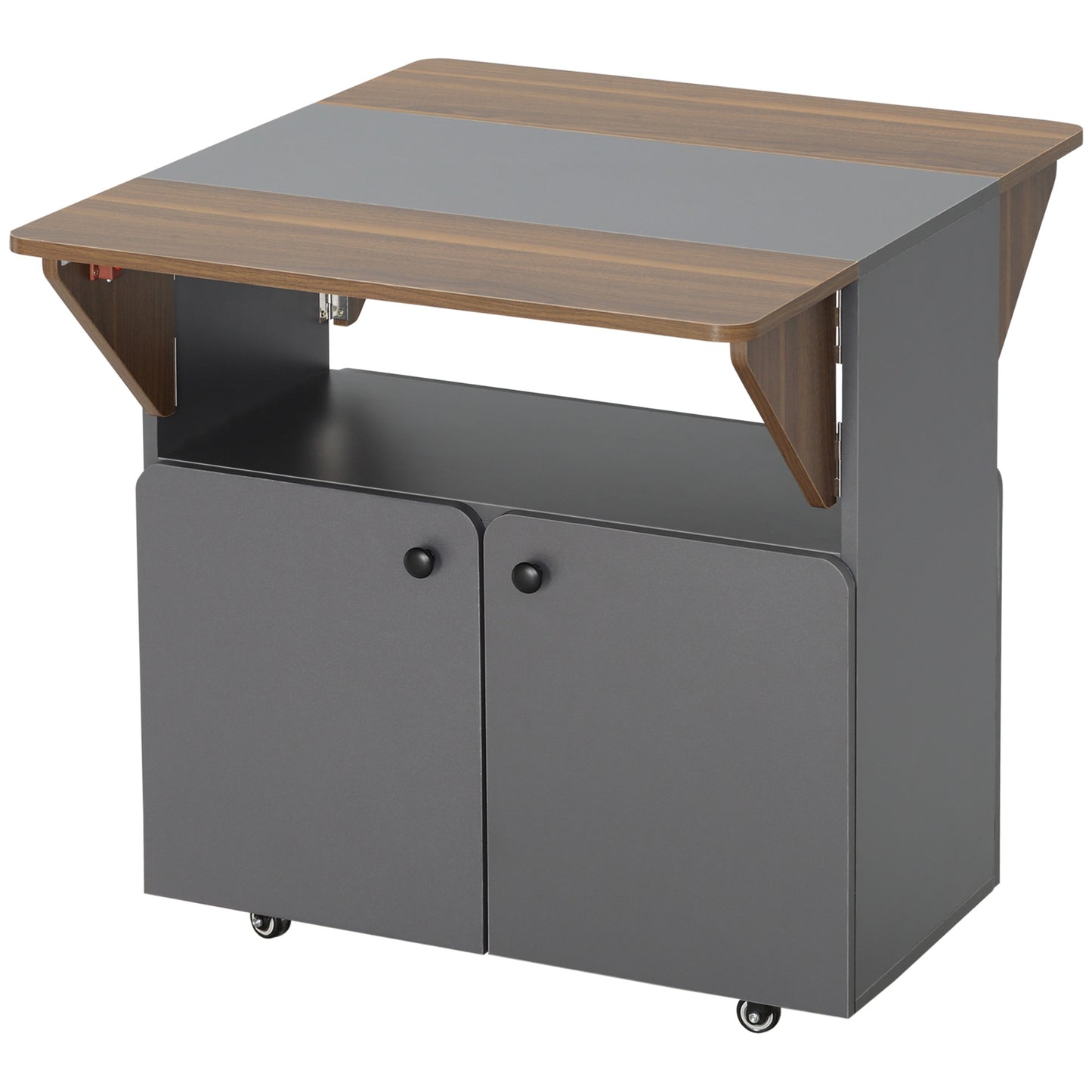 Klaptafel – Vouwtafel – Campingtafel – Opbergtafel – Tuintafel – Inklapbaar Met Opbergruimte – 4 Wieltjes – 70x83x75 cm – Lichtgrijs Donkerbruin