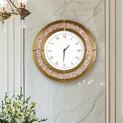 Spiegelklok – Wandklok – Muurklok – Klok Rond – Quartz Klok – 60 cm Diameter – Crushed Kristal & Gouden Spiegelglas