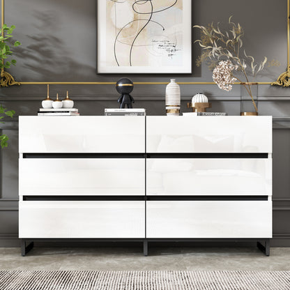 Retro Sideboard – Dressoir – Opbergkast – Kast – Sideboard Kast – Grote Capaciteit – Metalen Poten – Wit Zwart Hoogglans – Luxe Gouden Handgrepen