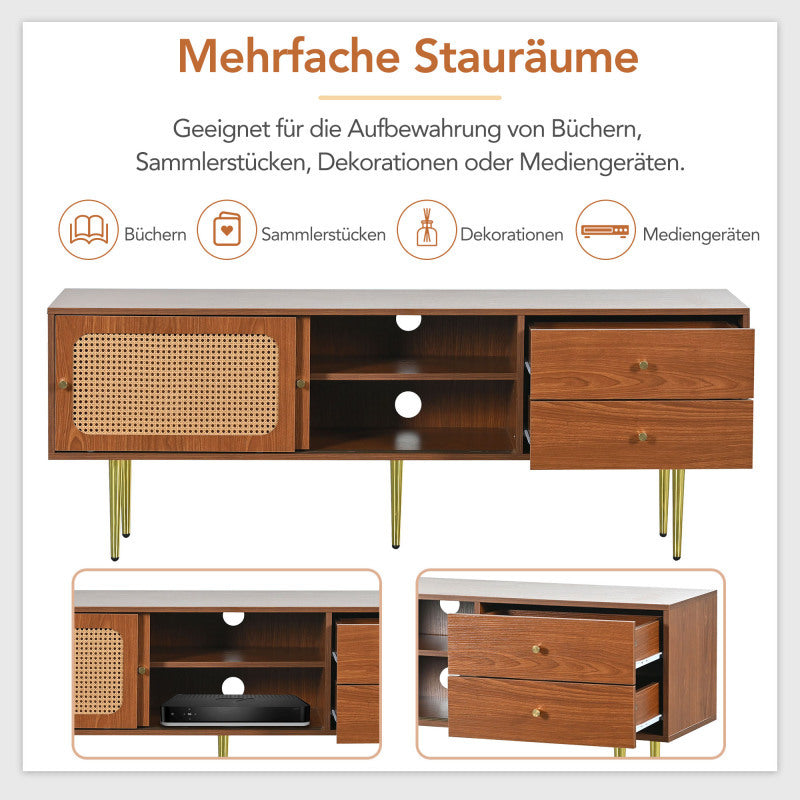 TV-meubel – Tv-Meubel Met Laden – Tv-Kast – Salontafel – Media Meubel – Walnoot Afwerking – Stevige Metalen Poot – 160x40x60 cm