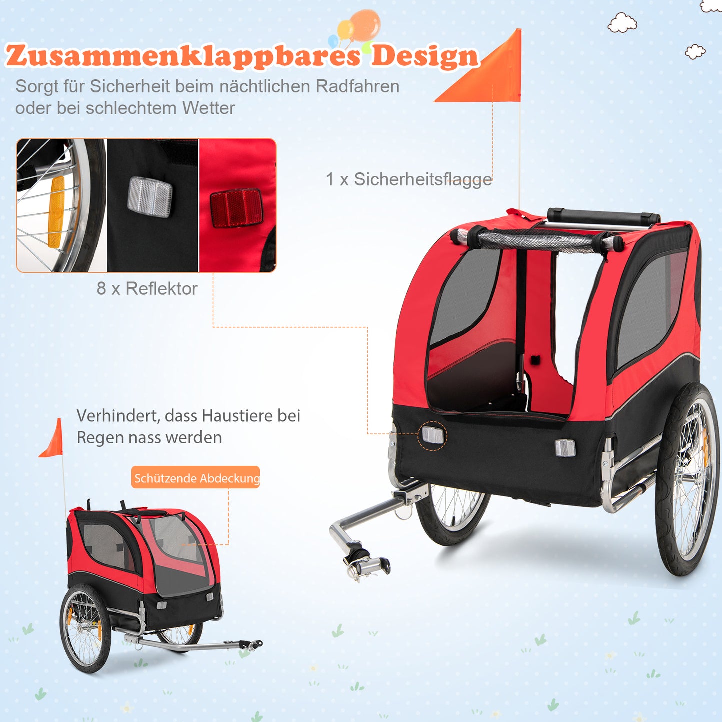 Hondenfietsaanhanger – Fietsaanhanger Hond – Hondenbuggy – Fietsbuggy Hond – Hondenkar Fiets – Draaggewicht 40 Kg – Opvouwbaar En Weerbestendig