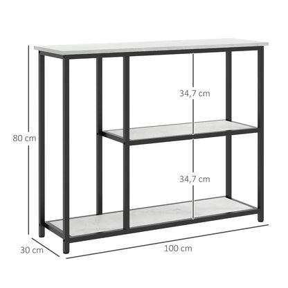 Sidetable – Sidetable Industrieel – Haltafel – ConsolTafel – Wandtafel – Zwart Wit Marmerlook – 2 Ruime Opbergniveaus – Stevig Zwart IJzeren Frame