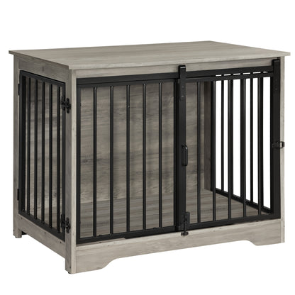 Houten Hondenbench – Hondenkooi – Hondenhok – Huisdier Bench – Hondenren – Lichtgrijs – 2 Deurs Schuifdeur – Geschikt Voor Kleine En Middelgrote Honden