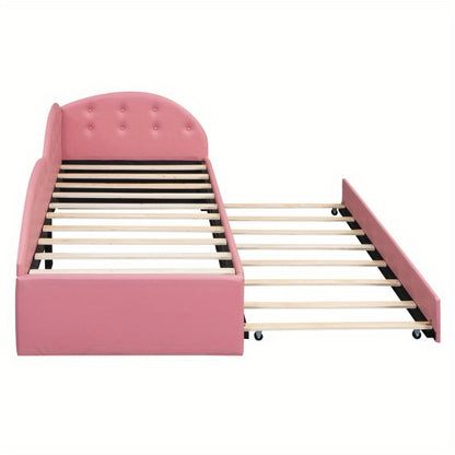 Slaapbank – Uitschuifbare Bedbank – Logeerbed – Bankbed – Bedbank 90x200 cm – Roze PU Leder – Modern Design – Handmatig Uitschuifbaar