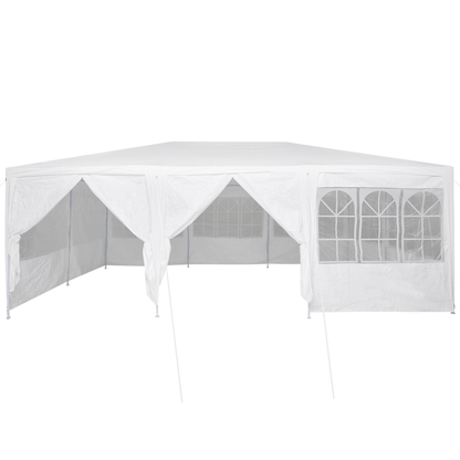 Partytent – Tuinpaviljoen – Feesttent – Paviljoen – Tuintent – 6x4m – Wit – 10 Zijwanden – Waterdicht PE – Weerbestendig Stevig Frame