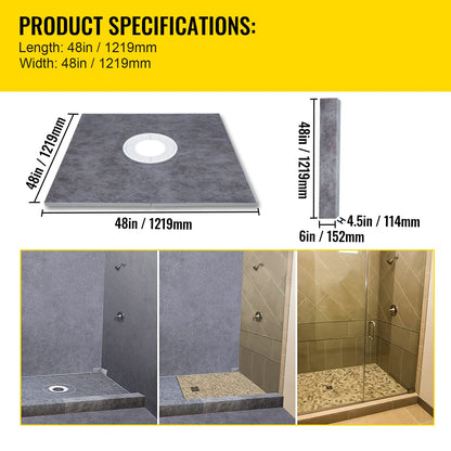 Douchesysteem – Douchebak – Doucheset – Douchevloer – Douchebasis – EPS Schuim 1219x1219 mm – Waterdicht Met 5° Afschot En Roestvrij Stalen Afvoerrooster