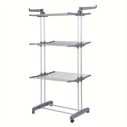 Vertical Space Saving Clothes Drying Rack - Heavy Duty Grey Silver Metal Frame, Rollable Design, 75x49x170cm Large Capacity, Suitable For Indoor/Outdoor Use (Foldable), Drying Racks