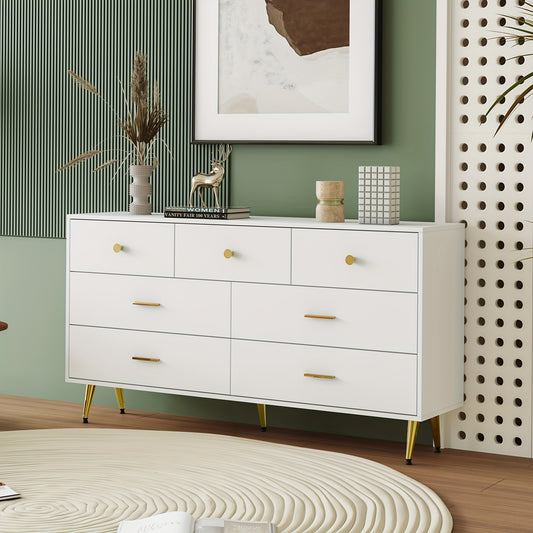 Furniture Piece with Multiple Drawers And Golden Details, Suitable for Dining Room Or Kitchen, Measuring 140*35*76Cm.