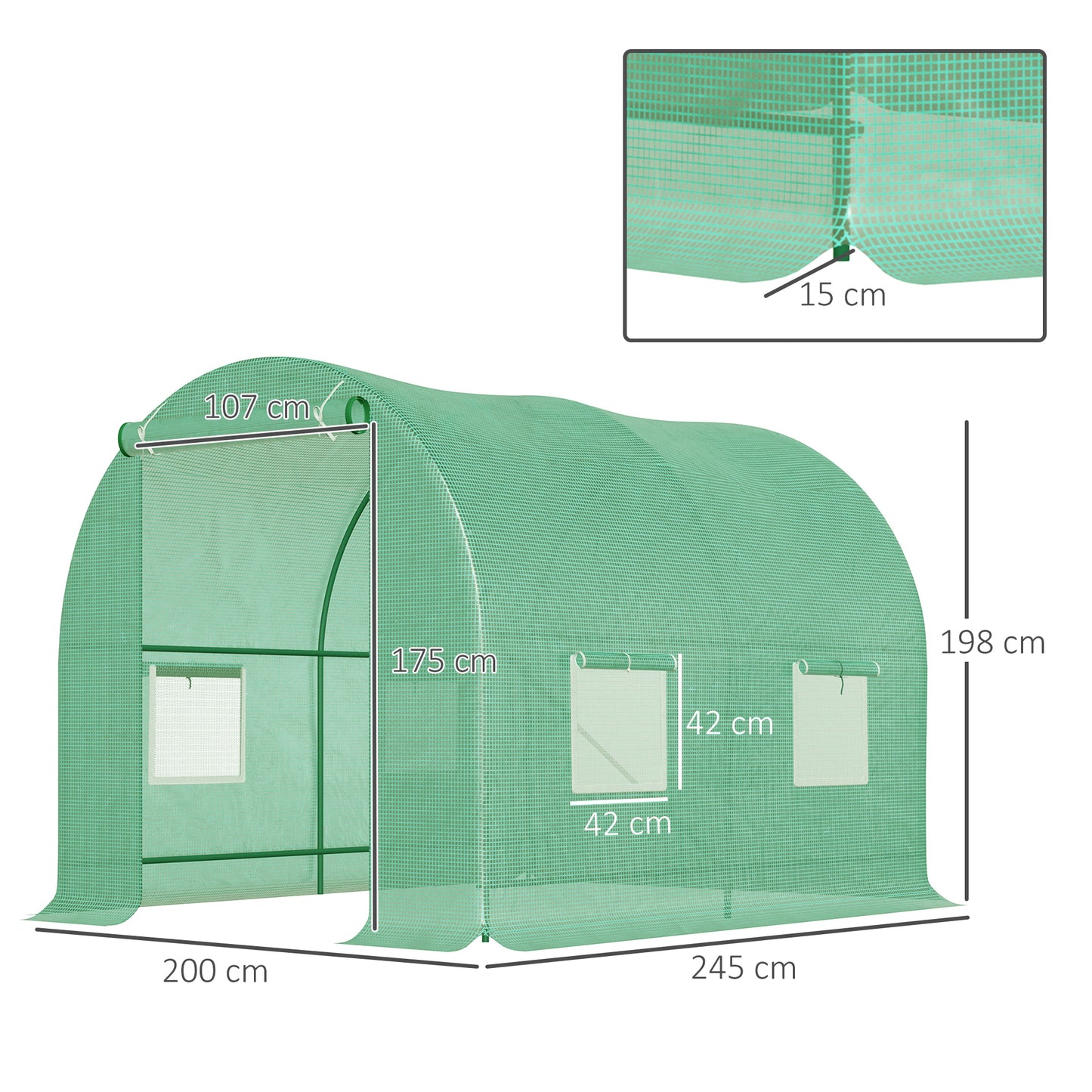 Kas – Tuinkas – Groentekas – Plantentunnel – Kweekkas – Groen – 245x200x198 CM – Gegalvaniseerd Stalen Frame Met PE Folie
