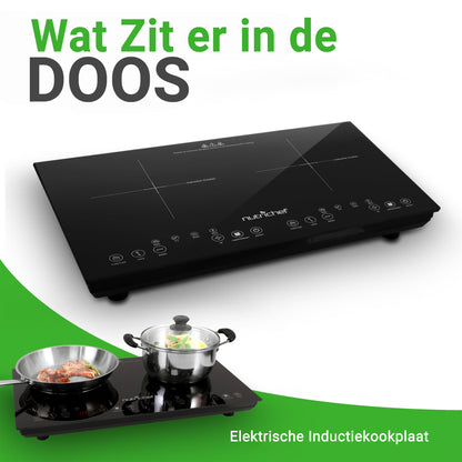 Inductiekookplaat – Elektrische Kookplaat – Vrijstaande Kookplaat – Draagbare Kookplaat – 2 Kookzones – Keramisch Glas – Kinderslot Veiligheid – 230V Aansluiting