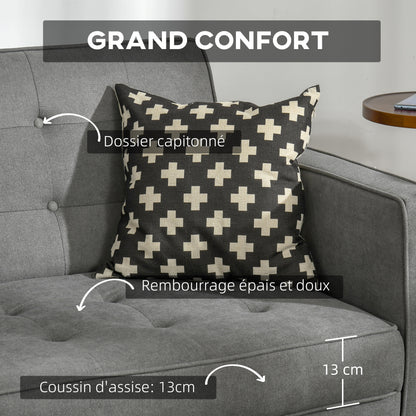 Slaapbank – Bedbank – Bankstel – Bedbank met Slaapfunctie – 3-Zits Sofa – Verstelbare Rugleuning – Vintage Eucalyptus Hout – Katoenen Stoffering – Grijs – 187 x 91 x 85 cm
