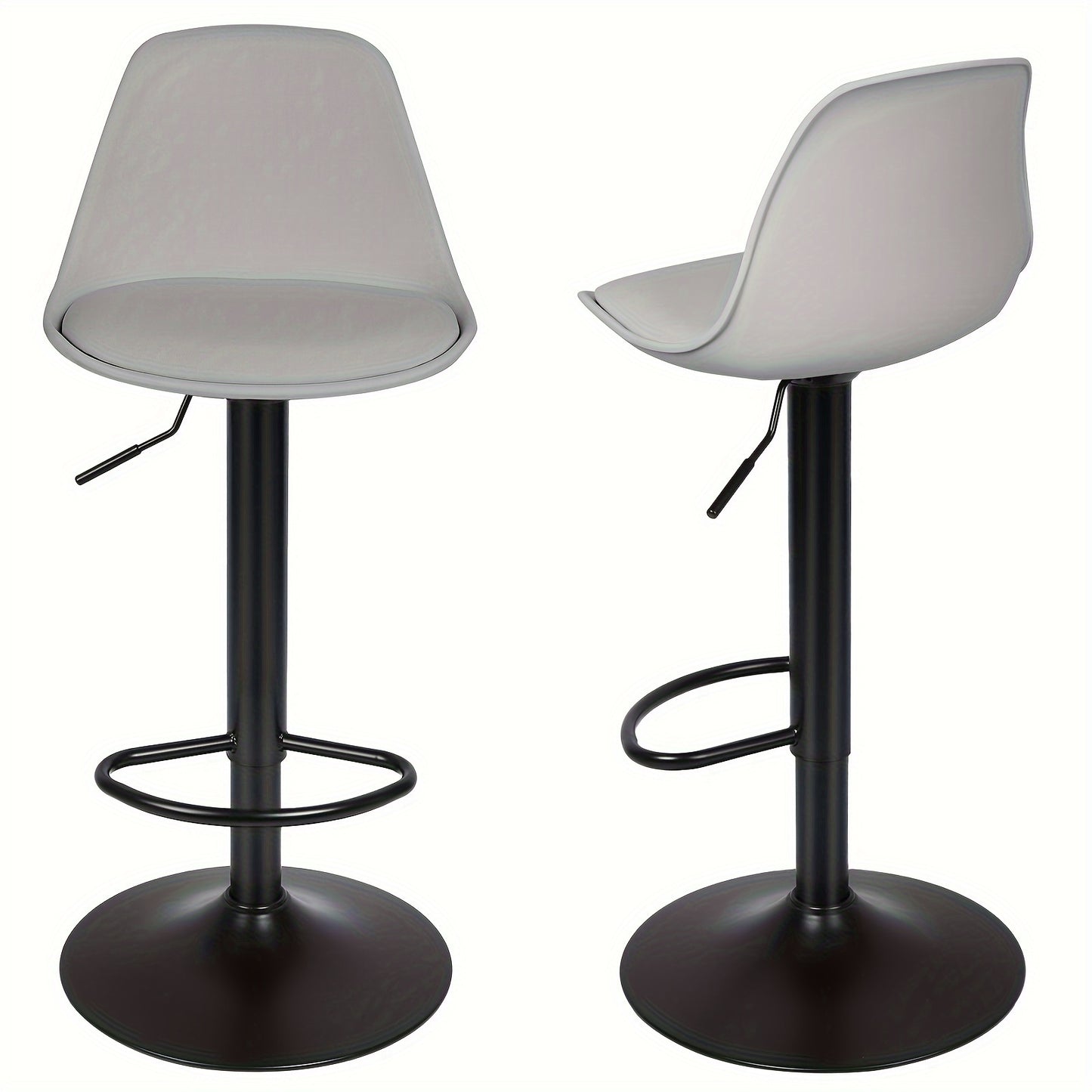 Barstoel – Barkruk – Keukenstoel – Set van 2 - Barstoel Set – Barstoelen Duo – Verstelbare Hoogte 55-75 cm – Zachte PU Zitting – Draaibaar Met Stalen Frame - Grijs