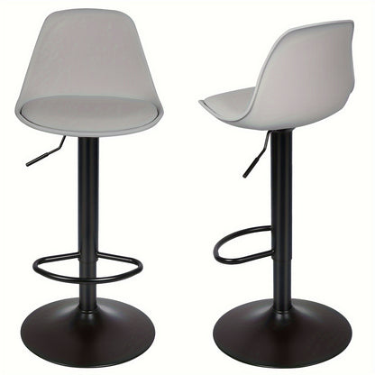 Barstoel – Barkruk – Keukenstoel – Set van 2 - Barstoel Set – Barstoelen Duo – Verstelbare Hoogte 55-75 cm – Zachte PU Zitting – Draaibaar Met Stalen Frame - Grijs