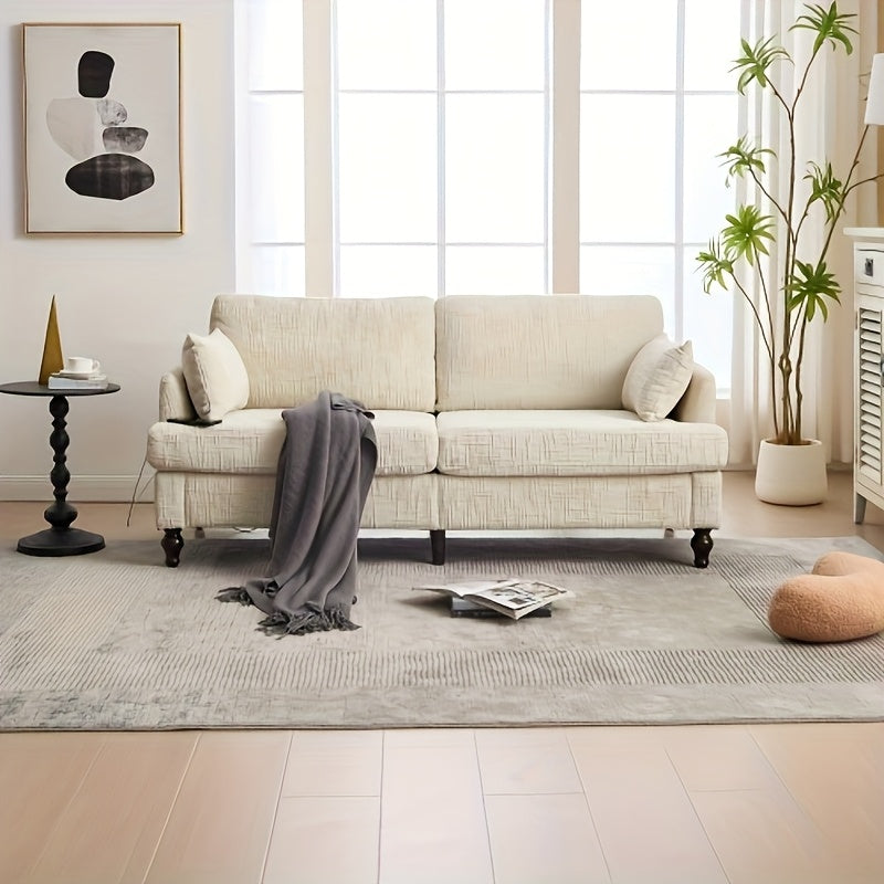 2-Zits Bank – Sofa – Loveseat – Zithoek – Tweezitsbank – Beige Chenille – Zijvak Opbergruimte – Kant-En-Klaar Zonder Montage
