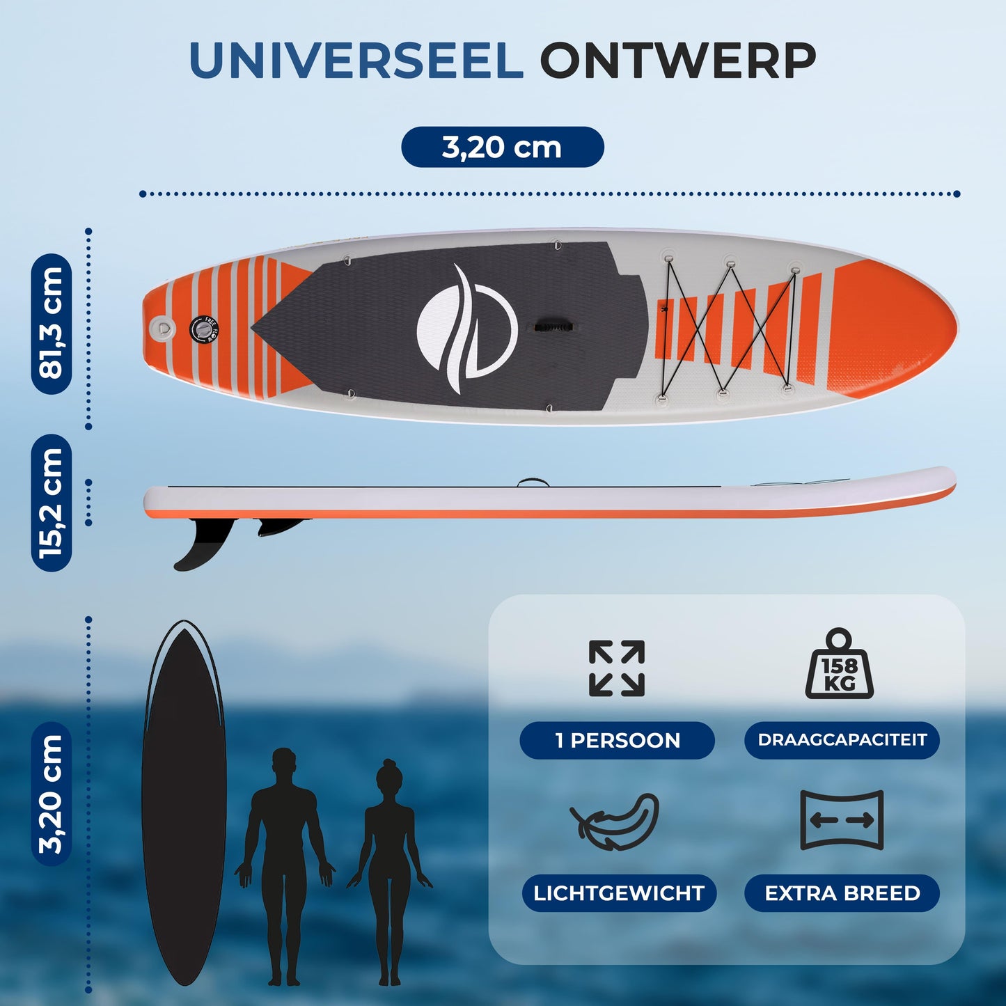 Inflatable SUP Board – Stand Up Paddleboard – Opblaasbaar Paddleboard – Suppen Board – Waterboard – Oranje – 320 cm Lang – Versterkt PVC Met Anti-Slip Deck