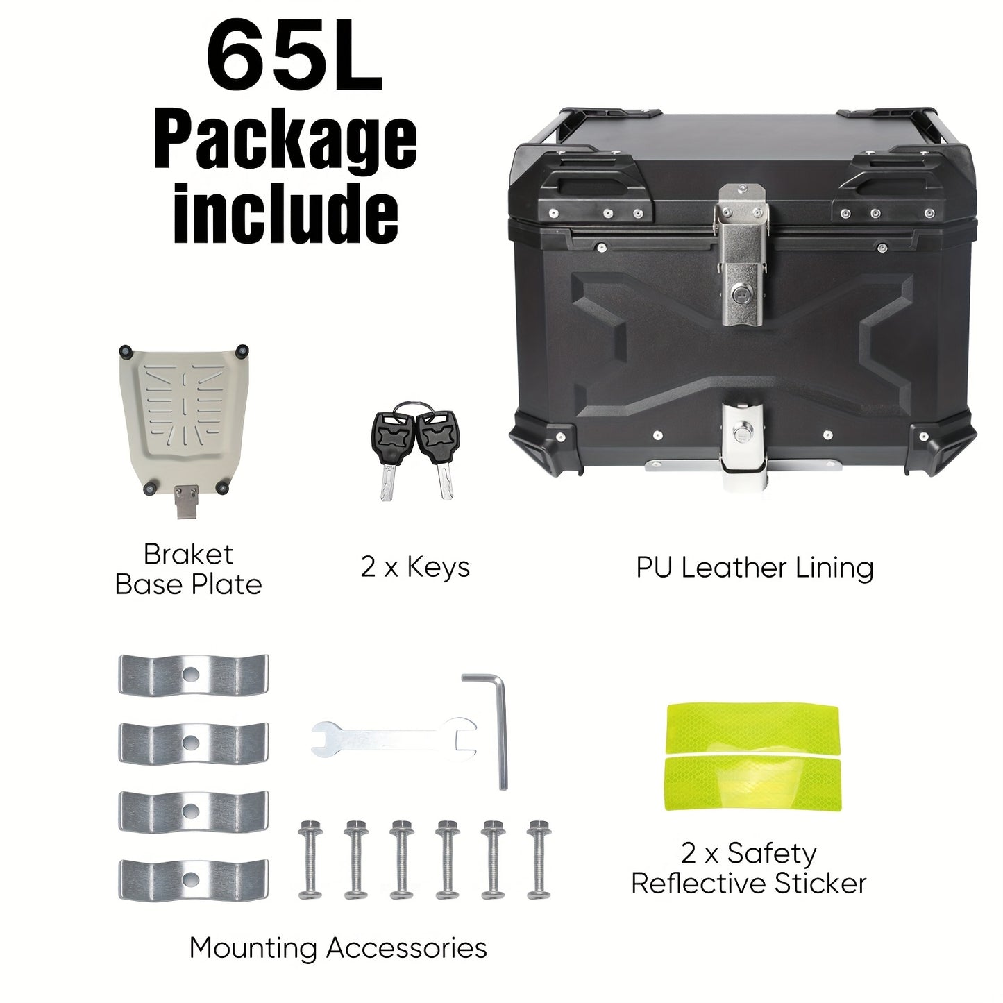 Motorkoffer – Topkoffer – Bagagekoffer – Helmkoffer – Motorbox – 65 Liter Inhoud – Duurzaam Aluminium