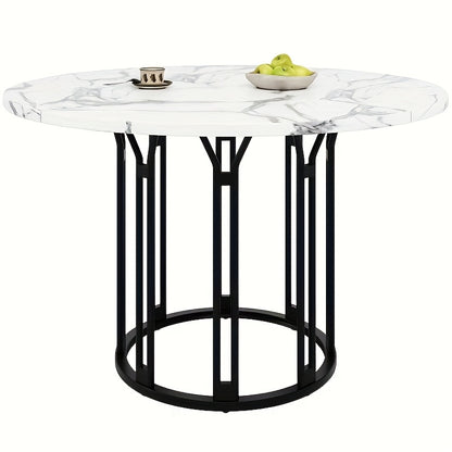 Eettafel – Dinning Table – Kitchen Table – Bistro Table – Coffe Table – Rond – Modern – Wit Marmerlook Blad – Zwarte Pedestal Voet – Ruimtebesparend – Onderhoudsvriendelijk