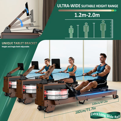 Waterroeimachine – Roeitrainer – Rower – Fitnessapparaat – Homegym – Houten Frame – Waterweerstand – Draaggewicht 175 kg