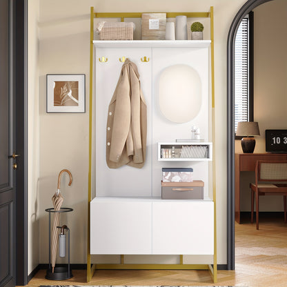 Kapstok – Jassenrek – Garderoberek – Schoenenrek – Spiegelkapstok – Vrijstaand – Rattan Materiaal – Compact Ontwerp