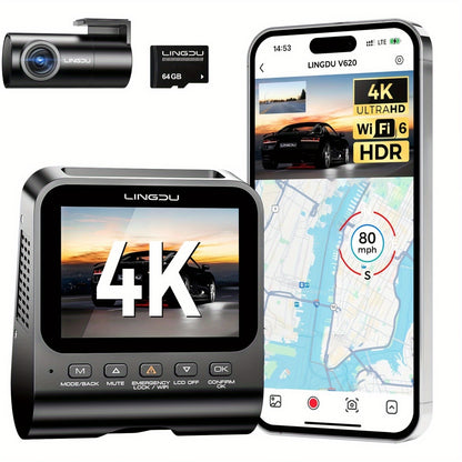 4K Dual Lens Dashcam – Auto Camera – Videorecorder – Rijveiligheid Camera – Parkeercamera – 4K+1080P Resolutie – Nachtzicht Met HDR/WDR – Zwart
