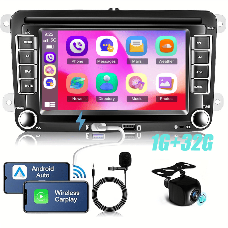 for Volkswagen Golf 5/6, Passat, EOS,, Jetta Android 13 Car Stereo with Wireless CarPlay, GPS Navigation, 7-inch Touchscreen, 1GB RAM/32GB ROM, Compatible for VW Vehicles (FM/RDS Radio, Wireless)