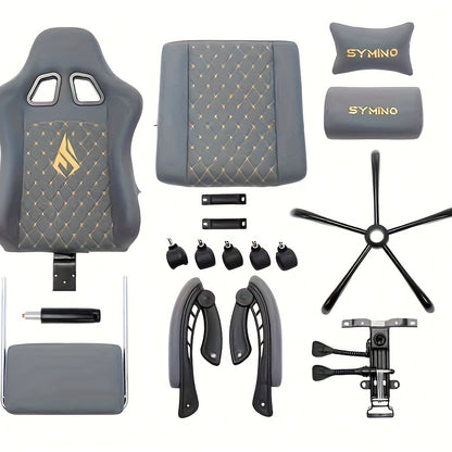 Gamingstoel – Bureaustoel – Computersstoel – Gamerstoel – Office Chair – Ergonomisch Design – Verstelbare Voetensteun – Memory Foam Zitting – 360 Graden Draaibaar – Grijs