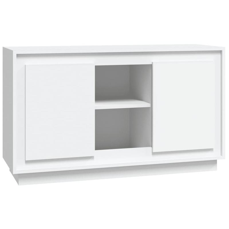 Modern White Sideboard with Open Shelves & Removable Drawers - 102x35x60cm, Hardwood Furniture for Living Room, Bedroom, Office - Sleek Minimalist Design with Decorative Vases & Clock Display, Sideboard Cabinet, Bedroom Stora
