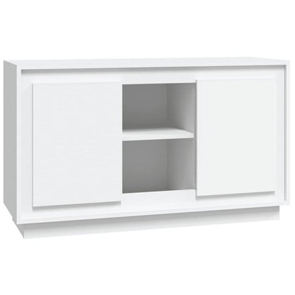 Modern White Sideboard with Open Shelves & Removable Drawers - 102x35x60cm, Hardwood Furniture for Living Room, Bedroom, Office - Sleek Minimalist Design with Decorative Vases & Clock Display, Sideboard Cabinet, Bedroom Stora