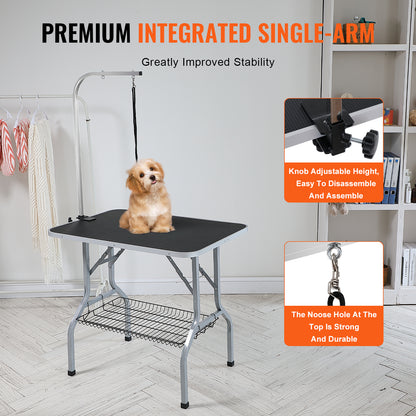 Trimmtafel – Verzorgingstafel – Honden Tafel – Katten Tafel – Draagbaar – Verstelbare H-vormige Armen – Inklapbaar Met Opbergruimte – Stabiel Tot 150 kg – Anti-Slip Rubber Voetjes – Zwart