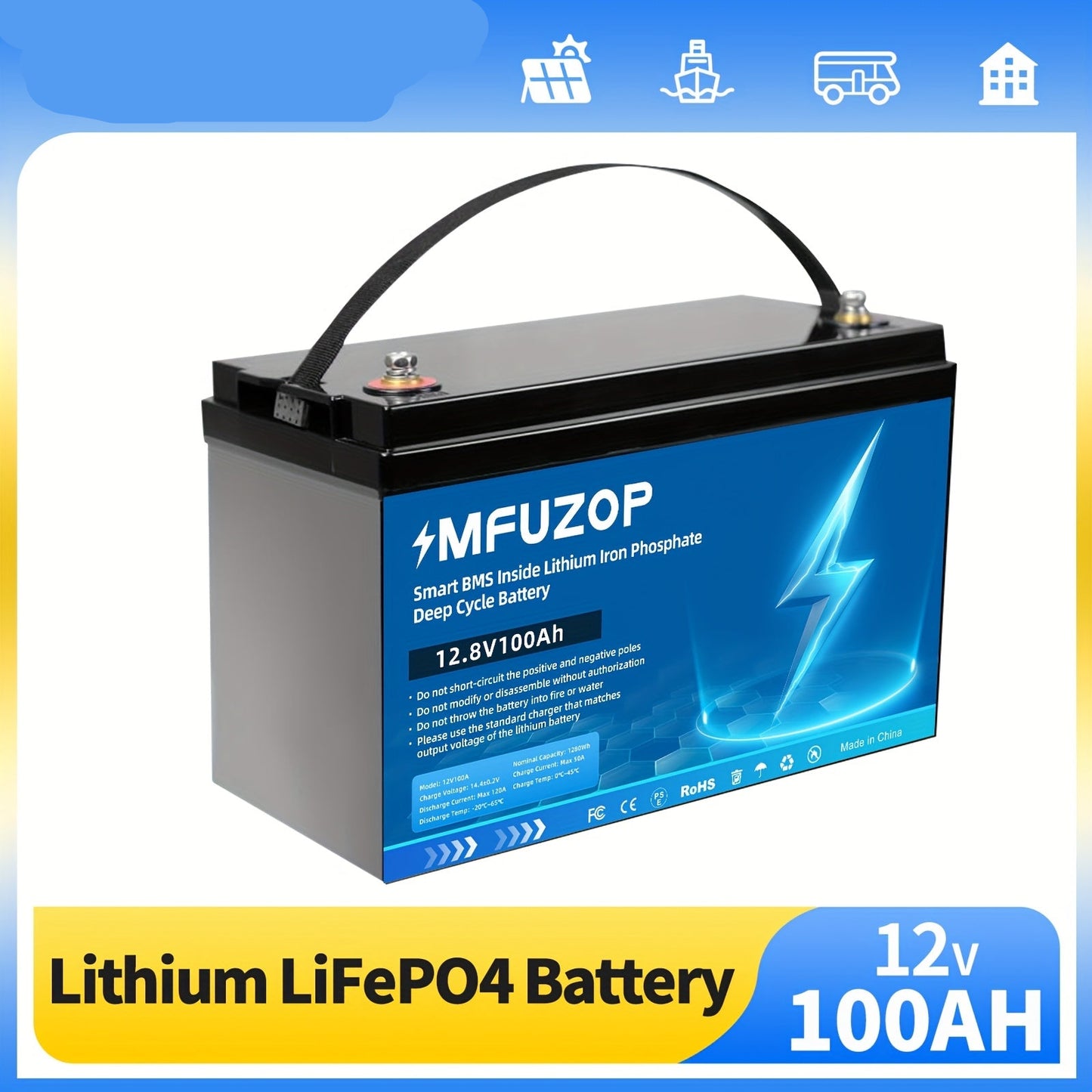 12V 100Ah LiFePO4 Accu – Camper Accu – Boot Accu – Solar Accu – Offgrid Accu – Slim BMS Beheer – Snel Laden 100A