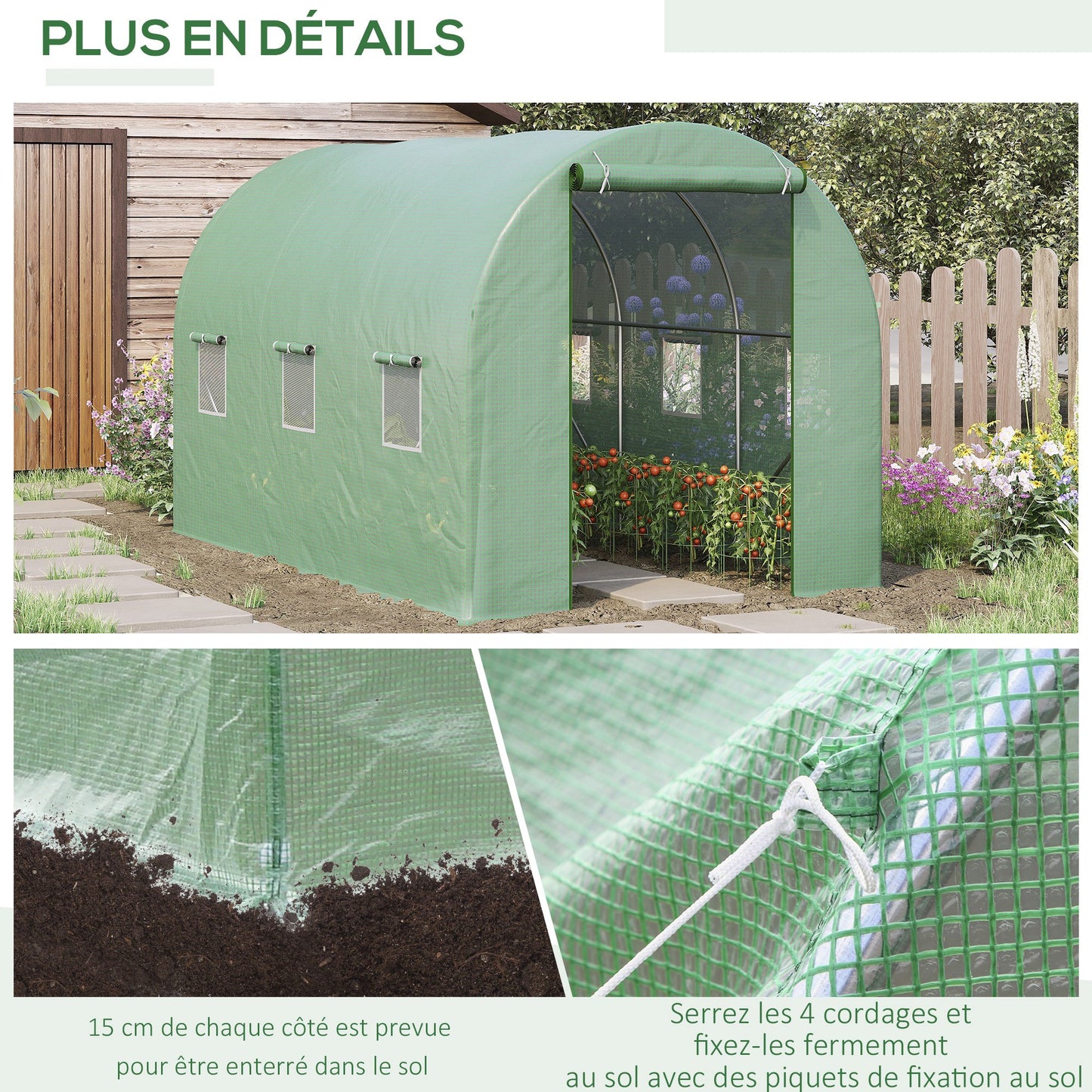 Tunneltuin Kas – Tuinkas – Kweekkas – Groentekas – Plantenkas – 7m² Oppervlakte – Versterkt Stalen Frame – Ritsdeur met 6 Oprolkramen