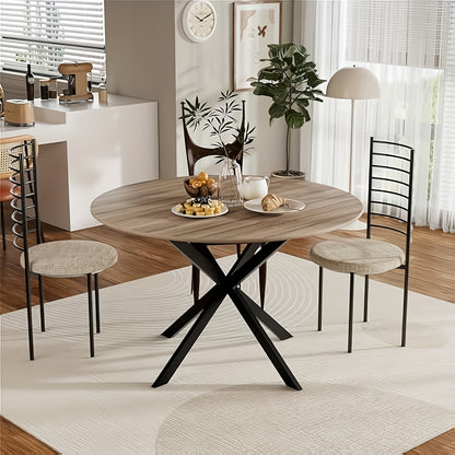 Ronde Houten Eettafel – Ronde Tafel – Eettafel – Vergadertafel – Koffietafel – X-Vormig Metalen Onderstel – Diameter 120 cm – Bruin Hout