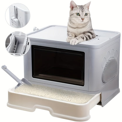 Kattenbak – Kattentoilet – Kattenbakken – Kattenbak Met Kap – Opvouwbare Kattenbak – Bovenin Instap – Inclusief Borstel – 48,5x36,5x38 cm – Duurzaam Plastic – Gesloten Design