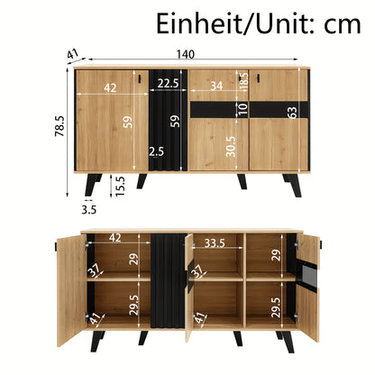 Modern Bamboo Hallway Organizer & Sideboard with Storage - Freestanding Entryway Cabinet with Doors & Shelves, Space-Saving Design for Hallway, Living Room, Bedroom - Easy Assembly, Natural Brown Finish, 140x78.5x41cm (55"x31