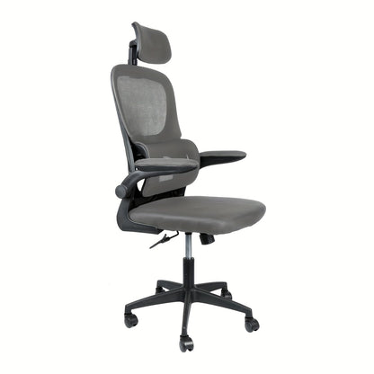 Bureaustoel – Kantoorstoel – Draaistoel – Gamingstoel – Bureaukruk – Ergonomische Lendensteun – Verstelbare Hoofdsteun – Mesh Stof – 150 kg Draagvermogen – Flip-up Armleuningen – Grijs