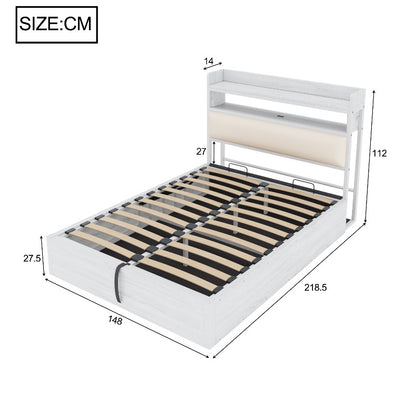 Metalen Bedframe – Beddenframe – Platformbed – Opbergbed – Hydraulisch Bed – 140x200 cm – Geïntegreerde Opbergruimte – Bekleed Hoofdbord