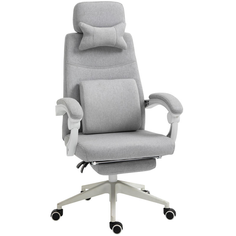Ergonomische Bureaustoel – Office Chair – Gamestoel – Bureauzetel – Werkstoel – Met Hoofdsteun en Lendensteun – Verstelbare Hoogte en Uitschuifbare Voetsteun – PU-Leder – 62x68x117-127 cm