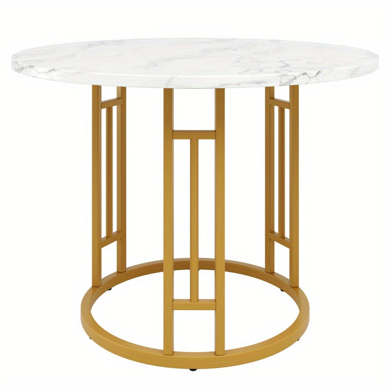 Ronde Eettafel – Rond Tafeltje – Keukentafel – Salontafel – Eetkamertafel – MDF Marmerlook Blad – Metalen Onderstel – Ø80x76cm – Voor 4 Personen