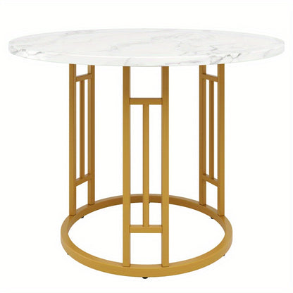 Ronde Eettafel – Rond Tafeltje – Keukentafel – Salontafel – Eetkamertafel – MDF Marmerlook Blad – Metalen Onderstel – Ø80x76cm – Voor 4 Personen